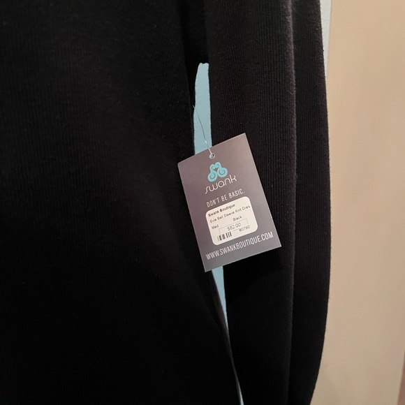 Evie Bell sleeve black knit dress by Swank. SzM - Picture 4 of 8